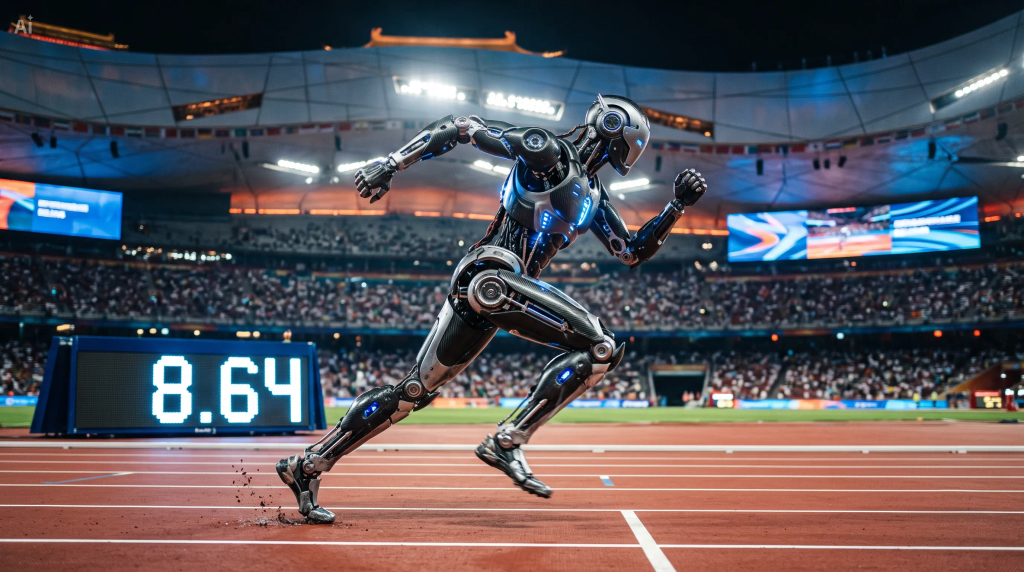 Chinese humanoid robot running a 100-meter race in Beijing