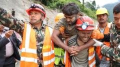 'A rare moment of joy': Nepal tunnel rescues give hope for more flood survivors