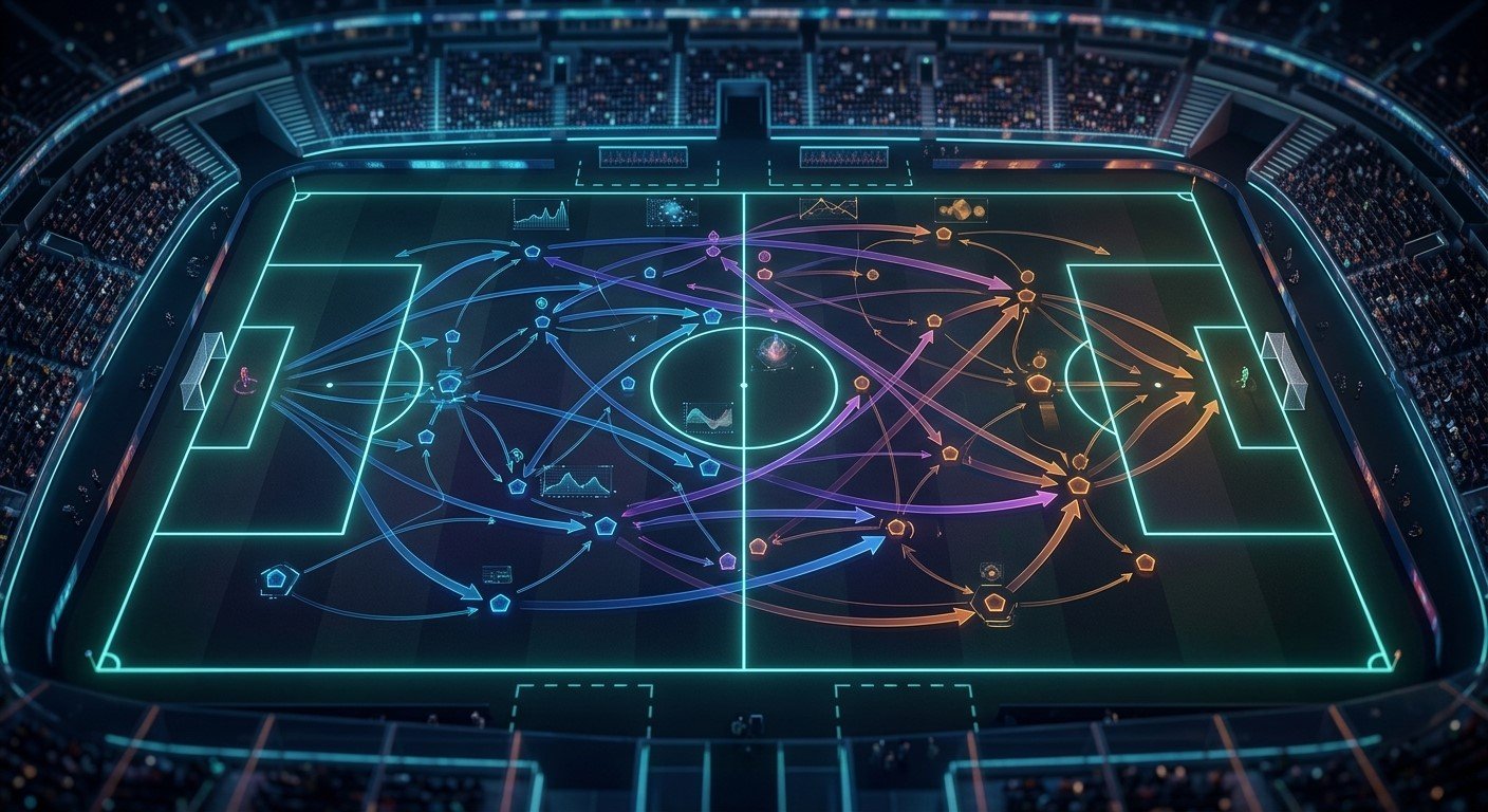 Futuristic football pitch illustrating the evolution of tactical adaptability